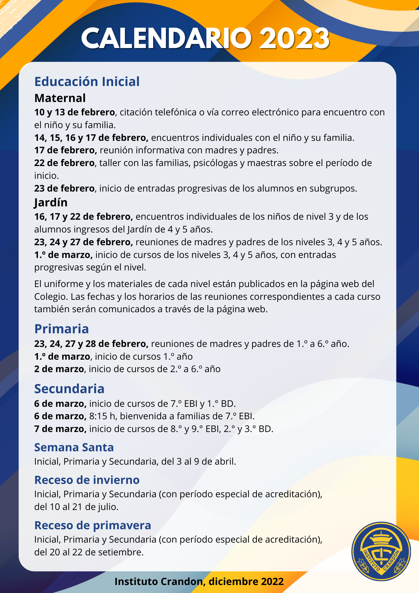Calendario escolar 2023